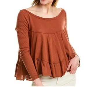 Free People Burnt Orange Flowy Blouse Large